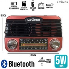 Caixa de Som Bluetooth Retrô LES-1798 Lehmox - Preta Vermelha